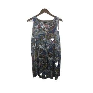 Cupio Multicolor Floral  Fairy Boho Sleeveless Top Size L Button Down